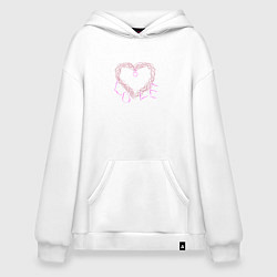 Толстовка-худи оверсайз Сердце из веток с надписью любовь, цвет: белый