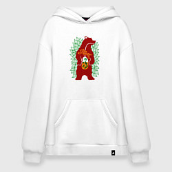 Толстовка-худи оверсайз Медведь и обед - аппетит, цвет: белый