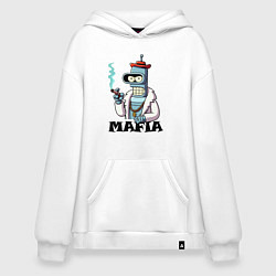 Толстовка-худи оверсайз Бендер в шубе с сигарой - мафия, цвет: белый