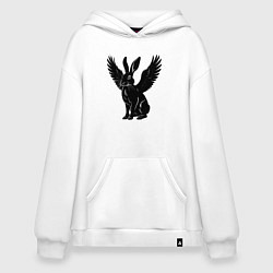 Толстовка-худи оверсайз Черный заяц с крыльями, цвет: белый