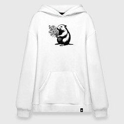 Толстовка-худи оверсайз Крот с цветами, цвет: белый