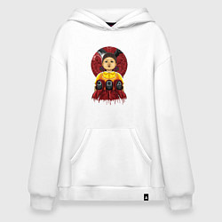 Толстовка-худи оверсайз Кукла и надзиратели игра в кальмара, цвет: белый