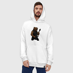 Толстовка-худи оверсайз Медведь играет на электрогитаре, цвет: белый — фото 2