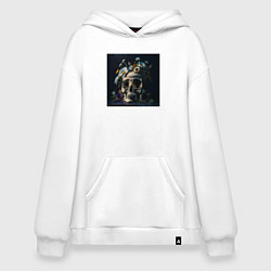 Толстовка-худи оверсайз Череп мрачный в цветах, цвет: белый