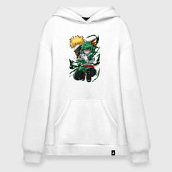 Толстовка-худи оверсайз Моя геройская академия Изуку Мидория, цвет: белый