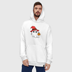 Толстовка-худи оверсайз Призрак в красной шляпе, цвет: белый — фото 2