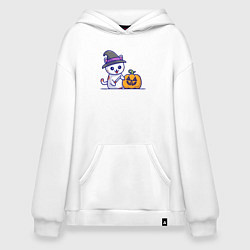 Толстовка-худи оверсайз Cat pumpkin, цвет: белый