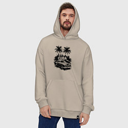 Толстовка-худи оверсайз Ретро-Куба пальмы и автомобиль, цвет: миндальный — фото 2
