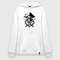 Толстовка-худи оверсайз Пиратский череп с мечами, цвет: белый
