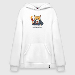 Толстовка-худи оверсайз Кот с динамитом - trust me im an engineer, цвет: белый