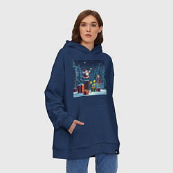 Толстовка-худи оверсайз Дед Морозио и Принцесса Снегурочка: вперёд за звёз, цвет: тёмно-синий — фото 2