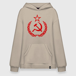 Толстовка-худи оверсайз СССР герб, цвет: миндальный