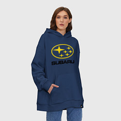 Толстовка-худи оверсайз Subaru Logo, цвет: тёмно-синий — фото 2
