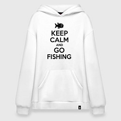 Толстовка-худи оверсайз Keep Calm & Go fishing, цвет: белый