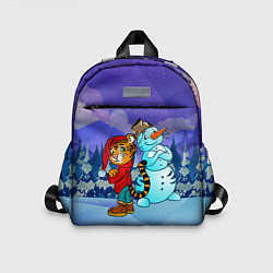 Детский рюкзак Тигр и снеговик Новогодние, цвет: 3D-принт