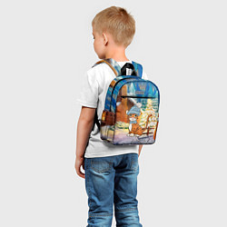 Детский рюкзак Тигренок на фоне зимнего дома, цвет: 3D-принт — фото 2