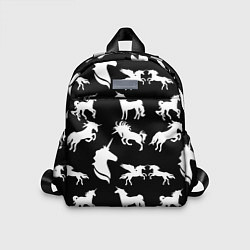 Детский рюкзак Белые единороги на черном фоне, цвет: 3D-принт
