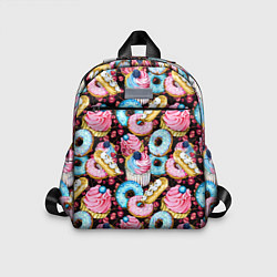 Детский рюкзак Узор из сладостей на черном фоне, цвет: 3D-принт