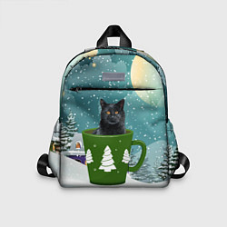 Детский рюкзак Черный кот в кружке, цвет: 3D-принт