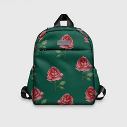 Детский рюкзак Ярко красные розы на темно-зеленом фоне, цвет: 3D-принт