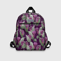Детский рюкзак Фиолетовые каллы на темно фиолетовом фоне, цвет: 3D-принт