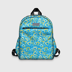 Детский рюкзак Золотые и голубые сердца на небесно-синем фоне, цвет: 3D-принт