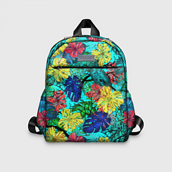 Детский рюкзак Тропические растения на бирюзовом фоне, цвет: 3D-принт