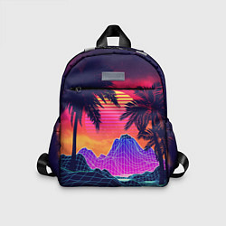 Детский рюкзак Тропический остров с пальмами ретро иллюстрация, цвет: 3D-принт