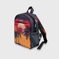 Детский рюкзак Пальмы и пляж на закате с помехами VHS ретро дизай, цвет: 3D-принт — фото 2