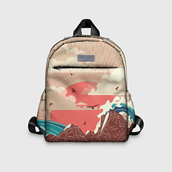 Детский рюкзак Большие океанские волны и скалистый остров на зака, цвет: 3D-принт