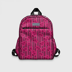 Детский рюкзак Малиновый полосатый узор с цветами анемонов, цвет: 3D-принт