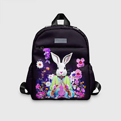 Детский рюкзак Кролик в цветах на черном фоне