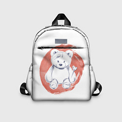 Детский рюкзак Плюшевый мишка на акварельном красном фоне, цвет: 3D-принт