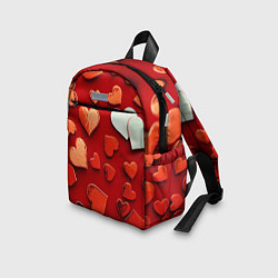 Детский рюкзак Красные сердца на красном фоне, цвет: 3D-принт — фото 2
