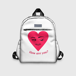 Детский рюкзак Красное сердце с улыбкой девушки и приветствием, цвет: 3D-принт