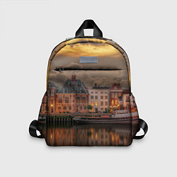 Детский рюкзак Мирный город на воде и тучи, цвет: 3D-принт
