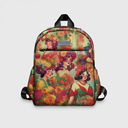 Детский рюкзак Винтажные ретро леди и цветы, цвет: 3D-принт