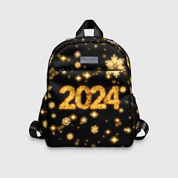 Детский рюкзак Новый 2024 год - золотые снежинки, цвет: 3D-принт