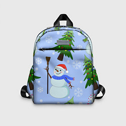 Детский рюкзак Снеговики с новогодними елками паттерн, цвет: 3D-принт