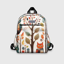 Детский рюкзак Совы в осеннем лесу в стиле фолк-арт, цвет: 3D-принт