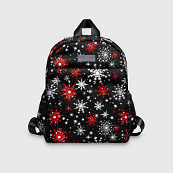 Детский рюкзак Белые и красные снежинки на черном фоне - нейросет