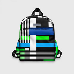 Детский рюкзак Геометрический узор сине -зеленый в стиле пэчворк, цвет: 3D-принт