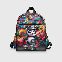 Детский рюкзак Панда - крутой скейтбордист на фоне граффити, цвет: 3D-принт