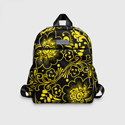 Детский рюкзак Хохломская роспись золотые цветы на чёроном фоне, цвет: 3D-принт