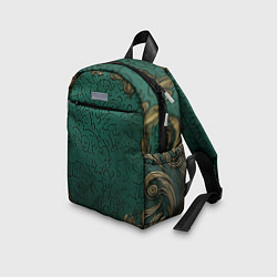 Детский рюкзак Узоры золотые на зеленом фоне, цвет: 3D-принт — фото 2