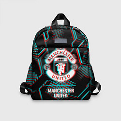 Детский рюкзак Manchester United FC в стиле glitch на темном фоне, цвет: 3D-принт