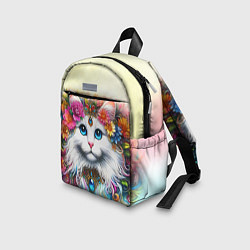 Детский рюкзак Белый кот с голубыми глазами в цветах, цвет: 3D-принт — фото 2
