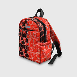 Детский рюкзак Техно-киберпанк шестиугольники красный и чёрный, цвет: 3D-принт — фото 2