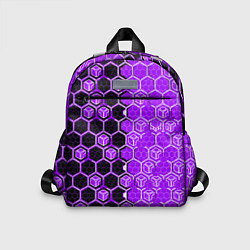 Детский рюкзак Техно-киберпанк шестиугольники фиолетовый и чёрный, цвет: 3D-принт
