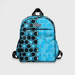 Детский рюкзак Техно-киберпанк шестиугольники голубой и чёрный